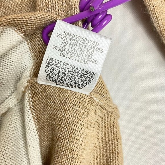 Rag Poets Women’s Sweater Lg Tan Cream Stripe Long Sleeve High Low Hem Casual - Picture 5 of 8